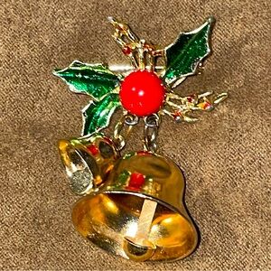 Vintage Gold Tone Christmas Jingle Bell Brooch Jingling Bells
